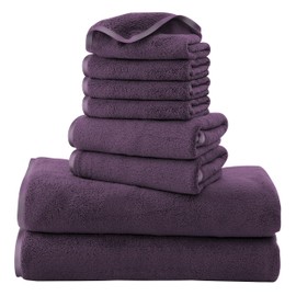 Cosy Family Microfiber 8-Piece Towel Set, 2 Bath Towels, 2 Hand Towels, and 4 Wash Cloths, Ultra Soft Highly Absorbent Towels for Bathroom, Gym, Hotel, Beach and Spa (Grape Purple)
