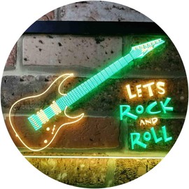 Let's Rock and Roll Guitar Room Illuminated Dual Colour LED Bar Light Neon Light Advertising Neon Sign Green & Yellow 300 x 210 mm st6s32-i0796-gy