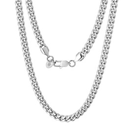 KRKC&CO 6mm Mens Cuban Link Chain Necklace 18K Gold Plated Stainless Steel Anti-Tarnish Anti-Allergies Hip Hop Miami Rapper Chains for Men Homme(6mm-Satin Silver, 18inches)