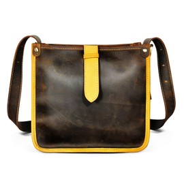 Handadsume Thick Genuine Crazy Horse Leather Satchel Crossbody Handbag Top-Handle Shoulder Bag For Women 6640 (X-293- Brown)