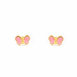 Women's & Children's Pink Butterfly Stud Earrings - Yellow Gold 9 Carat (375), Yellow Gold, No Gemstone