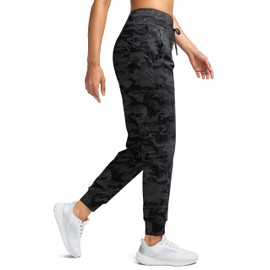 Soothfeel Women's Fleece Lined Joggers Water Resistant High Waisted Sweatpants Winter Warm Thermal Running Hiking Pant Pocket （Grey camo XXL）