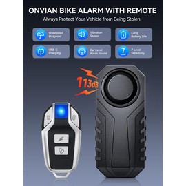 Onvian Upgraded Rechargeable Bike Alarm, Wireless Vibration Motion Sensor Antitheft Bike Alarm, IP65 Waterproof Motorcycle Alarm with Remote, Bike Accessories, for Ebikes Bike Scooter Car