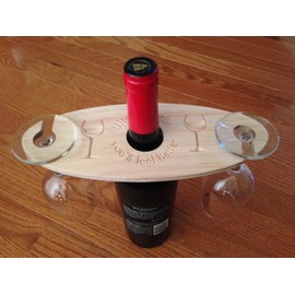 CCHobby Engraved Wine Bottle and Glass Holder Made From Pine Wood