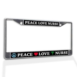 Fastasticdeals Metal Insert License Plate Frame Peace Love Nurse Weatherproof Car Accessories Chrome 2 Holes Solid Insert