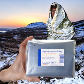 EVAQ8 Survival Bag Lightweight Thermal Double Layer Silver Bivy Bag. Waterpoof Emergency Outer Sleeping Bag.