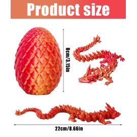 3D Printed Dragon, 3D Dragon 3D Printed Animals, Dragon Toy for Birthday Gifts Car Interior Decoration, Flexible Joints Dragon Home Desk Decor Desk (Laser red with Dragon Egg)