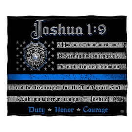 Erazor Bits Religious Police Blanket, Johsua 1:9 Thin Blue Line Throw Blanket, Religious Cover, Cozy Law Enforcement Bed Spread, FF2490 (50" x 60")