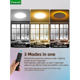 zouzai 12-Inch LED Ceiling Light, Flush Mount, 5CCT Adjustable 2700K-6000K, Colorful Night Light, 22W+8W Dimmable Fixture for Bedroom, Living Room (White, Remote-Controlled, 1 Pack)