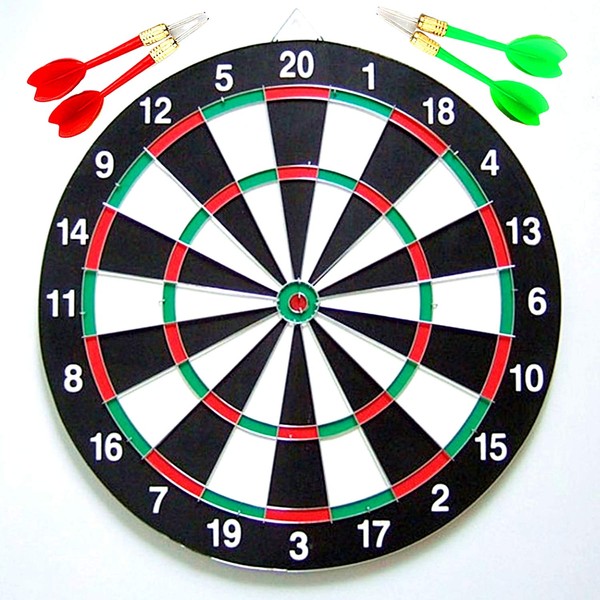 TradeWind Dart Board Dart Arrow Set, 4 Arrows, Hard Dart Board, Double-Sided, Party Games, Competitions, Indoor Play, Practice, 11.4 inches (29 cm)