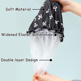3Pcs Reusable Bath Shower Caps, Waterproof Shower Caps, Double Layer Shower Cap, Bath Caps Elastic Band, Elastic Bath Cap for Women Shower Spa Salon (Black, White, Rose Gold)