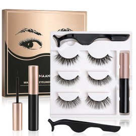 MAANGE Pestañas Postizas Magneticas con Delineador 3D Pestañas Magnéticas Reutilizables Waterproof No Necesita Pegamento