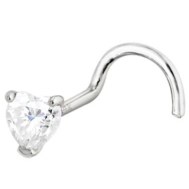 Jewelry Avalanche 22G Solid 14K White Gold 0.10 ctw Moissanite Heart Nose Screw Nose Stud - Cork Screw Nose Ring Stud - April Birthstone Nose Stud NSWG-HRT