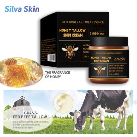 Grass-Fed Beef Tallow Balm with Raw Honey Natural Moisturizing Skin Cream Hydrating Body Balm Rich Moisture Support Antioxidant Skincare 3.88 oz Unisex Organic Style Balm
