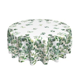 Spring Tablecloth Round 60 Inch Sage Green Eucalyptus Leaf Floral Butterfly Easter Decorative Table Cloth Washable Polyester Farmhouse Table Cover for Home Kitchen Dining Party