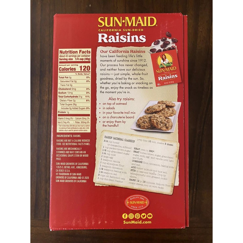 Sun-Maid California Sun-Dried Raisins **60 oz. 100% Natural Sweet**