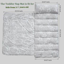 Toddler Nap Mat with Pillow and Blanket,Soft Slumber Bags for Boys,Kids Sleeping Bags with Roll Up Design,Gray Star Nap Mats for Preschool,Daycare,Kindergarten,Fits Ages 3-6 Years-Star