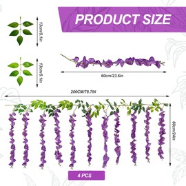CECOMBINE 4 Pack 26Ft Wisteria Artificial Flowers, Purple Wisteria Hanging Vines With 40 Branches, Faux Silk Flower Garland for Wedding Decorations, Garden, Home & Party Decor