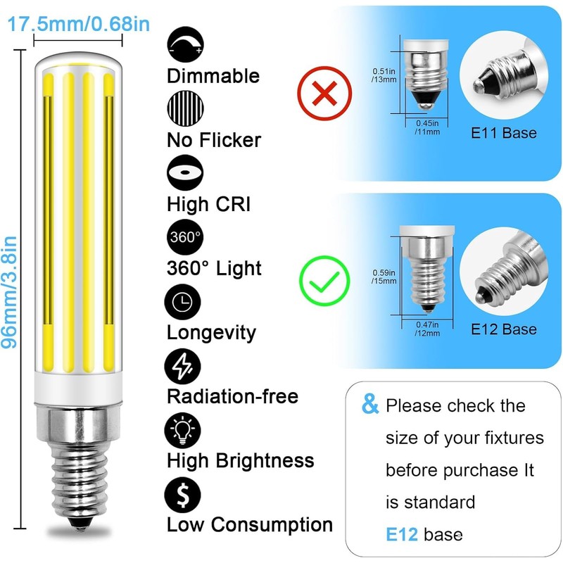 LFLAMPON Dimmable E12 LED Bulb 120W 150W Equivalent, 12W E12