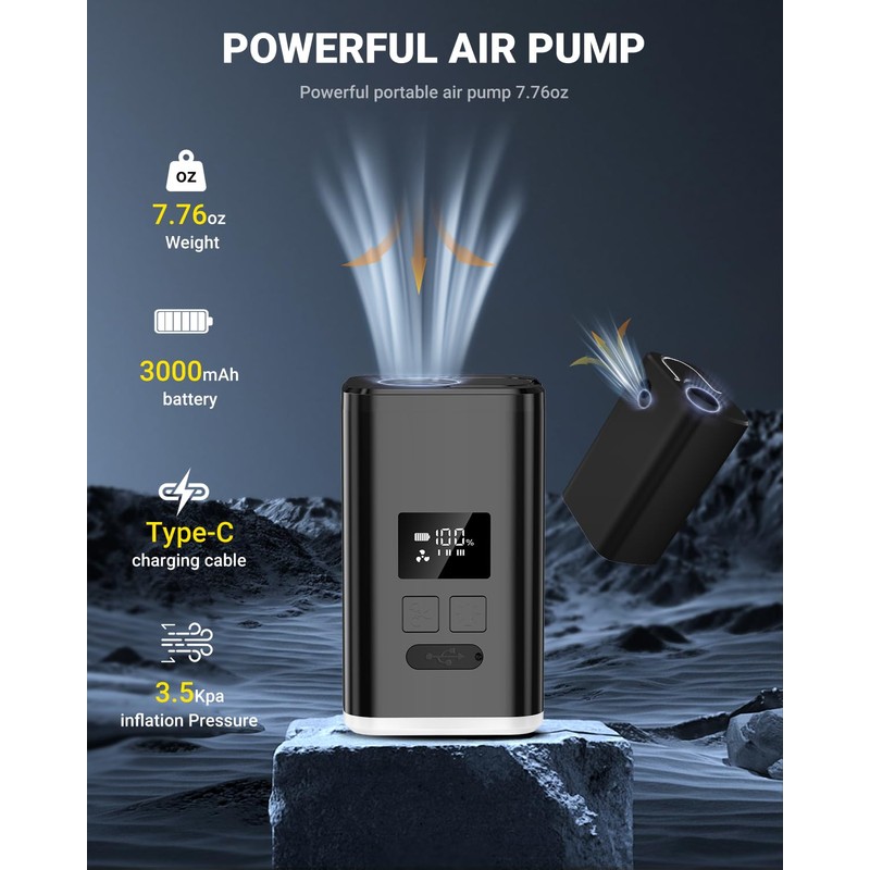 OMQ Portable Air Pump for Inflatables, 3000mAh Electric Air Mattress
