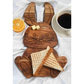Affinity Decor Bunny Shaped Wooden Serving Board, Wood Cutting Board for Kitchen, Wooden Charcuterie Boards, Sitting Bunny Serving Platter for Cheese and Food, 15.6" x 9.7"