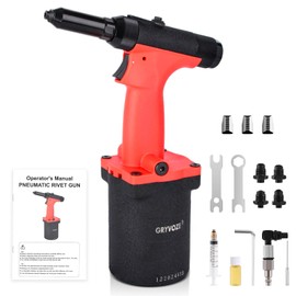 GRYVOZE Pneumatic Rivet Gun Air Pop Riveter Tool Kit with 1/8", 5/32", 3/16", 1/4" Rivet Nozzles, Pneumatic Riveting Gun, Upgraded Air Riveter Hydraulic Pop Riveting Rivets Tool, No-Self-Suction