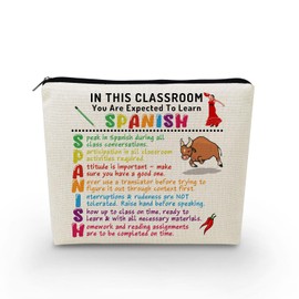 YULUENZE Spanish Teacher Present Spanish Language Canvas Canvas Makeup Bag Organizer Accessories Zipper Pouch Spanish Classroom Inspired Cosmetic Bag for Spanish Teacher Women