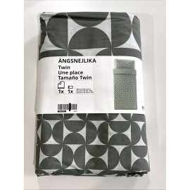 Ikea ANGSNEJLIKA Twin Duvet cover and pillowcase gray/green  NEW
