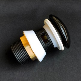 Pop Up Valve Drain Valve Made of Brass, Drain Fitting Sink Without Overflow, Ceramic Drain Fitting Washbasin, G1 1/4 Inch Drain Plug Sink Plug for Washbasin (Black Overflow)