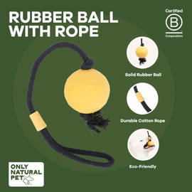 Only Natural Pet Rubber Bond Building Fetch Tug Dog Toy - Stick Floating Small XL Puppy Teach Durable Throw Launcher Flying Frisbee Boomerang Tough Aggressive Puller Chewers -Rubber Ball Rope/Yellow