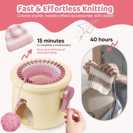 Knitting Machine 32 Needles, Mushroom DIY Hand Knitting Board Rotating Double Knit Knitting Machines Weaving Loom Board Rotating Needle Machine for Adults and Kids