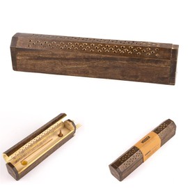 Myga Incense Box - Wooden Carved Incense Holder for Joss Stick & Dhoop Cone with Storage - Ideal for Meditation, Aromatherapy & Home Décor - Handcrafted in India with Mango Wood - Stained Wood