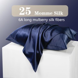 Glodex 100% Pure Mulberry Silk Pillowcase for Hair and Skin Face - Both Sides 25 Momme Grade 6A with Hidden Zipper Ultra-Soft and Breathable 1Pc Gifts for Women Men (Navy Blue, Queen 20"×30")