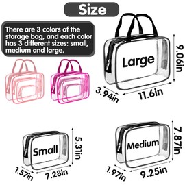 Reofrey 9 Pcs Clear PVC Toy Storage Bags with Zipper, 3 Sizes Multi-Purpose Storage Bag with Handles, 3 Colors Toy Organizer Travel Toiletry Bag Wash bag, Puzzle Storage, Clothes Cosmetic Organizer