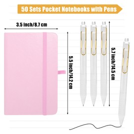 Aodaer 50 Sets Pocket Notebook Journal with Pens, 160 Pages, 3.5 x 5.5 Inch Mini Lined Journal Notebook A6 Leather Hardcover College Ruled Notepad with Pen Holder for School Office Gifts, Pink