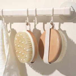 Cepillo Corporal Exfoliante de Madera con Cerdas Naturales,Cepillo Baño para Masaje y Exfoliación en Piel Seca o Húmeda,Cepillo con nodos,Estropajo para cuerpo,Exfoliante corporal (Redondo)