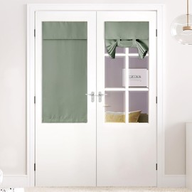 NICETOWN Door Shade for French Door, Thermal Insulated Famrhouse Door Curtain for Small Window, Door Blinds Covering for Privacy, 50 inches Long Tie Up Curtains, 1 Panel, 26" W x 50" L, Greyish Green