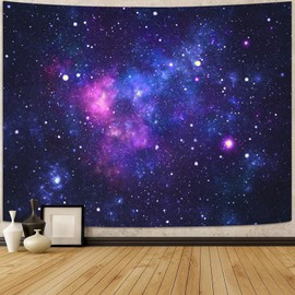 Faxdong Blacklight Galaxy Universe Space Tapestry, UV Reactive Starry Night Sky Mysterious Nebula Stars Ceiling tapestries for Bedroom Backdrop Wall Decor 60×80 inch