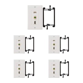 BUYER'S POINT HDMI, Coax & Ethernet Wall Plate | UL Listed HMDI 2.0, Coax & Cat6 Ethernet RJ45 Port w/Single Gang Mounting Bracket, Perfect for Smart HDTVs and Network Devices (White) — 5 Pack