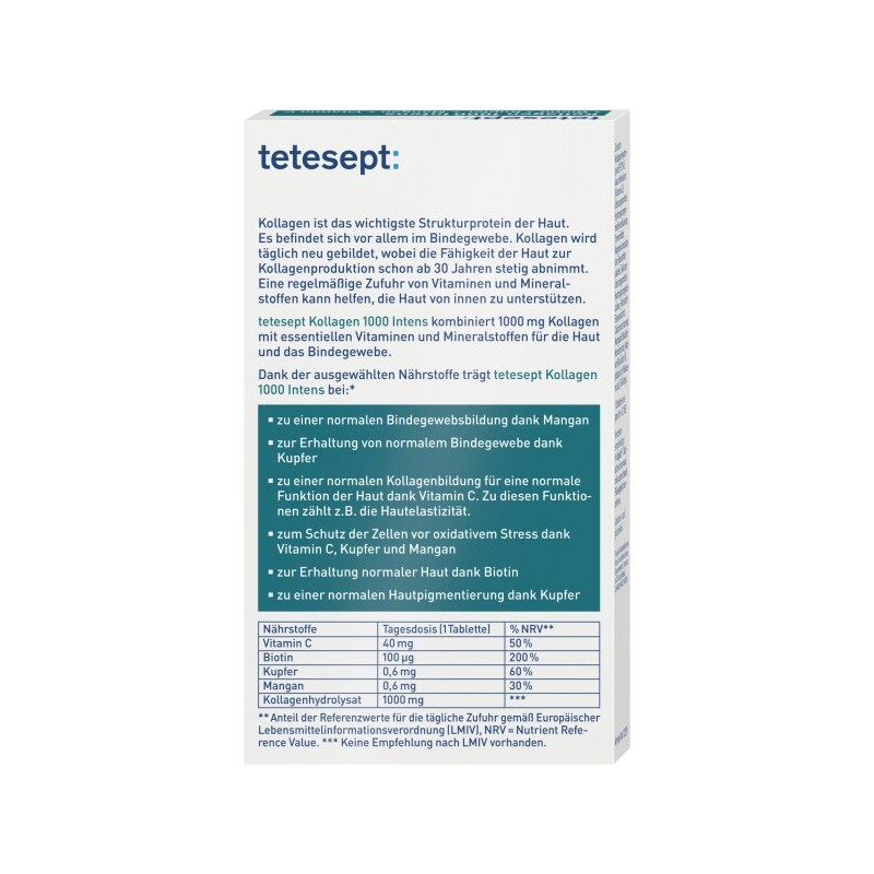 테테셉트 콜라겐 1000 30개입 32.7g Tetesept Collagen 1000 30 Count