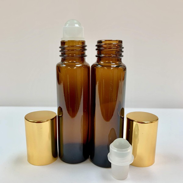 10ml [1/3 oz] EMPTY AMBER Glass Rollon Bottle with Plastic