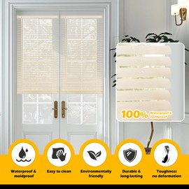 LazBlinds 1" Vinyl Mini Blinds for Doors, Cordless French Door Blinds for Privacy, Light Filtering Privacy Horizontal Shades for Front Door Patio Sidelight Glass Door, 25" W x 40" H, Beige