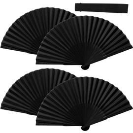 4 Pcs Black Folding Fan Folding Hand Fan Handheld Fan Folding Black Chinese Fan Handheld Bamboo Fan Silk Fabric Fan Hand Held Fabric Fans Hand Held Chinese Fan Bamboo Fan Black Chinese Hand Fans