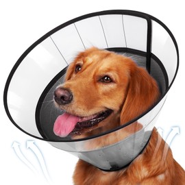BARKLESS Soft Dog Cone, Soft Cone for Large Dogs to Stop Licking Biting Wounds, Breathable E Collar for Dog After Surgery, Adjustable Transparent Elizabethan Collar for Dogs Neuter Incision Care