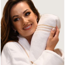 Villa Cotton 100% Turkish Cotton Embroidered Towel - Soft Five-Star Hotel Quality (Golden Cream, Bath Towel)