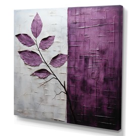 DesignQ Leaves Oversized Wall art decor, Leaves Wall Art, Precision In Plum Purple Leaves, Purple Canvas wall art, 30x30 inches