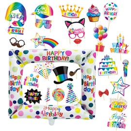 YunBey Pack of 30 Photo Props Birthday and Inflatable Picture Frame Funny Photo Box Accessories Neon Photo Box Accessories for Party Decoration Birthday