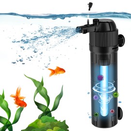 UV Filter for Aquarium, Internal UV with Power Head,8W 5 in 1 Fish Tank Aqua Filter, Green Water Killer Filter with Timer, Submersible Aqua Pump
