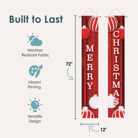 My Door Decor - 12" x 72" Merry Christmas Ornament Banners - Festive Holiday Window Decor