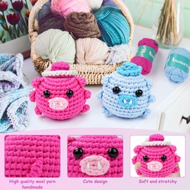 LetCart Complete Crochet Set with Step-by-Step Video Tutorials, Crochet Set for Beginners, Crochet - Gift for Birthdays, Ideal DIY Gift for Adults and Craft Lovers (Pig RoBo)
